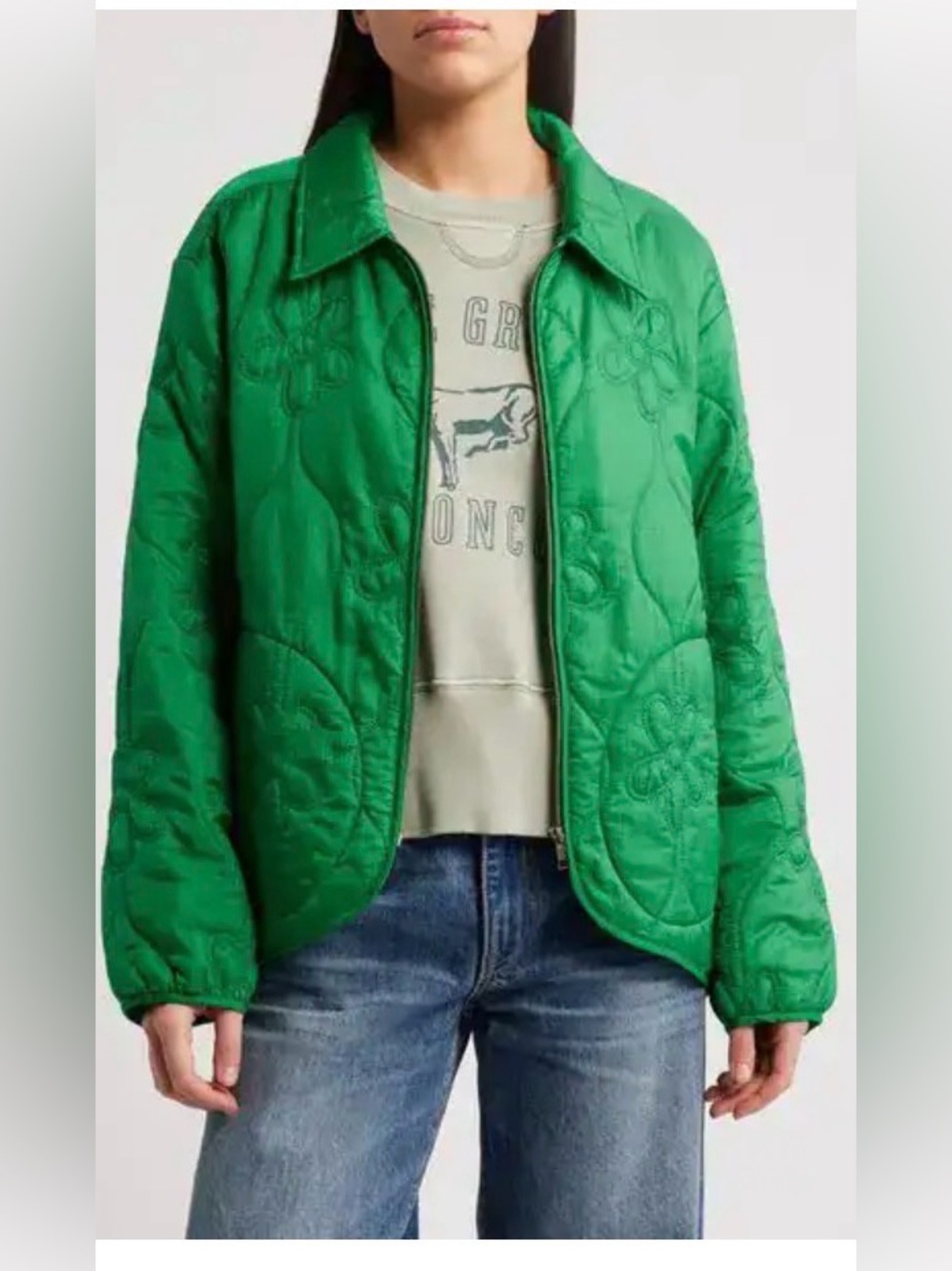 The Great. The Daisy Quilted Jacket - Pickle Green